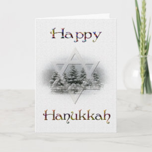 Happy Hanukka-Snow Covered Trees Feiertagskarte