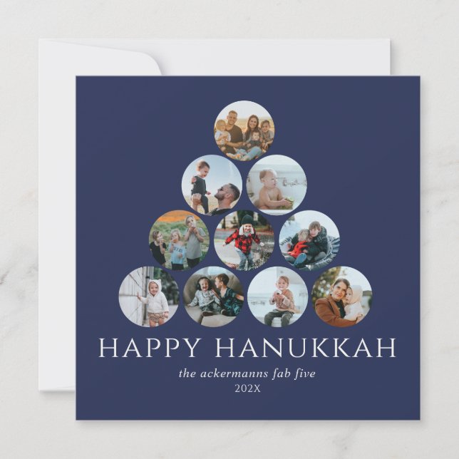 Happy Hanukkah 10 Foto Square Blue White Karte (Vorderseite)