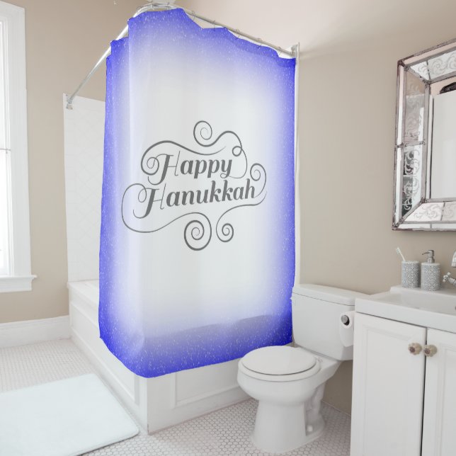 Happy Hanukkah 2-Tönige Blue White Background Duschvorhang (Beispiel)