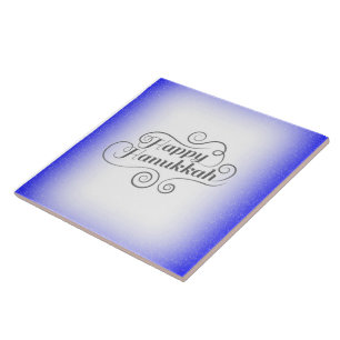 Happy Hanukkah 2-Tönige Blue White Background Fliese