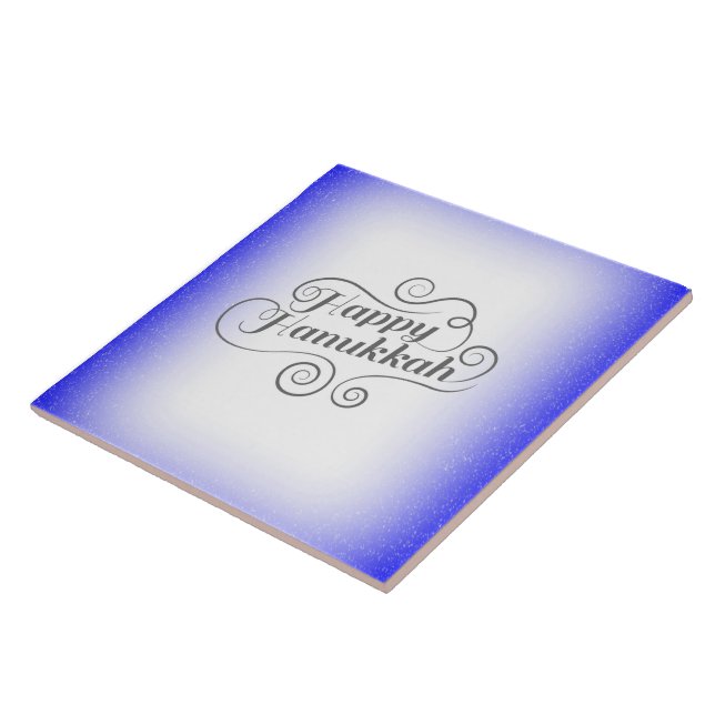 Happy Hanukkah 2-Tönige Blue White Background Fliese (Seite)