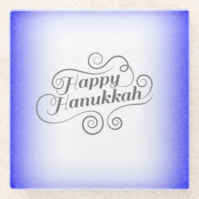 Happy Hanukkah 2-Tönige Blue White Background Glasuntersetzer (Vorderseite)