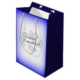 Happy Hanukkah 2-Tönige Blue White Background Mittlere Geschenktüte