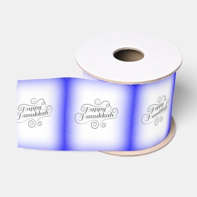 Happy Hanukkah 2-Tönige Blue White Background Ripsband (Spule)