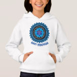 Happy Hanukkah 3 - schönes Design Hoodie<br><div class="desc">Happy Hanukkah. Phantastisches Design mit Menorah und bunten Kerzen in der Mitte. Blauer Hintergrund. Eigener Text. Herzlichen Glückwunsch Hanukkah!</div>