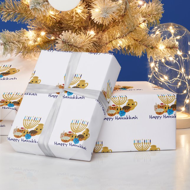 Happy Hanukkah and cute Hanukkah characters Geschenkpapier (Feiertage)