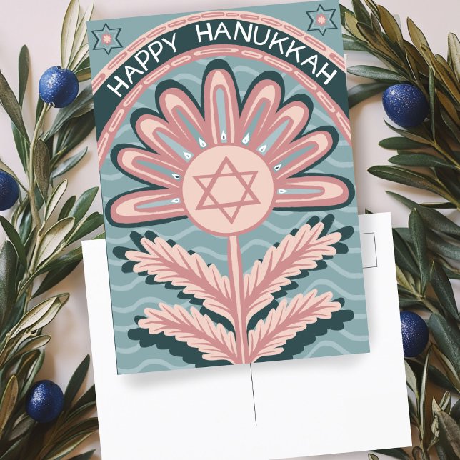 Happy Hanukkah Art Nouveau Bloom Holiday Postkarte (Happy Hanukkah Art Nouveau Bloom Holiday Postcard
)