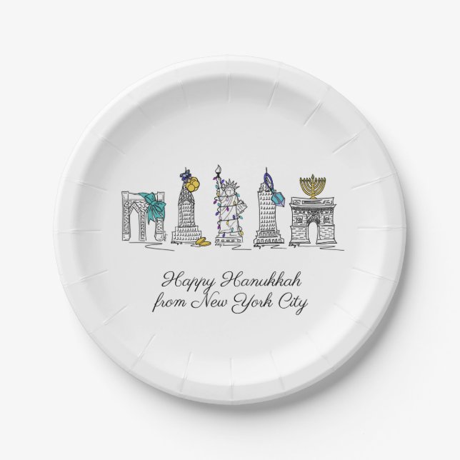 Happy Hanukkah aus New York City NYC Chanukah Pappteller (Vorderseite)