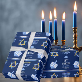 Happy Hanukkah Beautiful Blue Custom Jewish Family Geschenkpapier