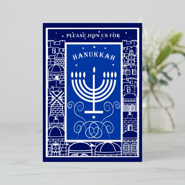 Happy Hanukkah Beautiful Jewish Holiday Menorah Folieneinladung (Stehend vorne)