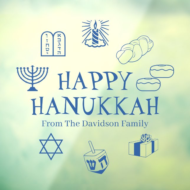 Happy Hanukkah Blau, die Dekoration des eigenen Fa Fensteraufkleber (Blatt 3)