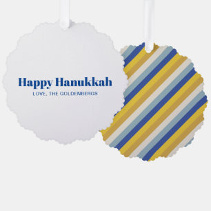 Happy Hanukkah Blau Gold moderne Streifen Brauch Ornament Karte