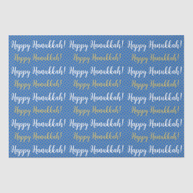 Happy Hanukkah Blau, Gold und Weiß Seidenpapier (Vorderseite)