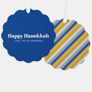 Happy Hanukkah Blau moderne gestreifte Muster nach Ornament Karte