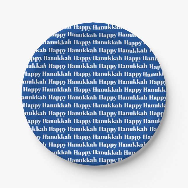 Happy Hanukkah Blau moderne Typografie Muster Pappteller (Vorderseite)