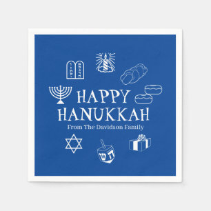 Happy Hanukkah Blau & Weiß benutzerdefinierte Fami Serviette