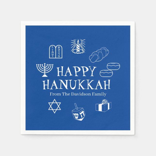 Happy Hanukkah Blau & Weiß benutzerdefinierte Fami Serviette (Vorderseite)