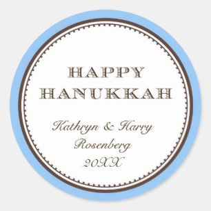 Happy Hanukkah blau, weiß, elegantes Weihnachtsges Runder Aufkleber