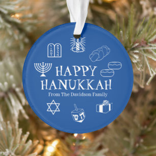 Happy Hanukkah Blau & Weiß individuelle Name bevo Ornament