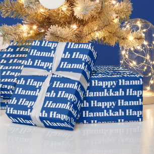 Happy Hanukkah blau weiß, moderne Typografie Gesch Geschenkpapier