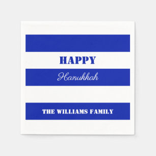 Happy Hanukkah Blau Weiße Streifen Muster Serviette