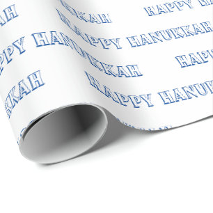 Happy Hanukkah blaue weiße Typografie modern Geschenkpapier