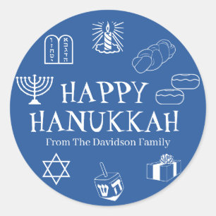 Happy Hanukkah Blauen individuelle Name Geschenk G Runder Aufkleber
