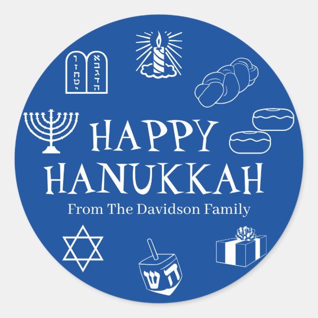 Happy Hanukkah blauer, benutzerdefinierter Text ni Runder Aufkleber (Vorderseite)