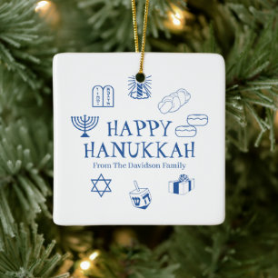 Happy Hanukkah blauer Familienname Geschenk Gefall Keramikornament