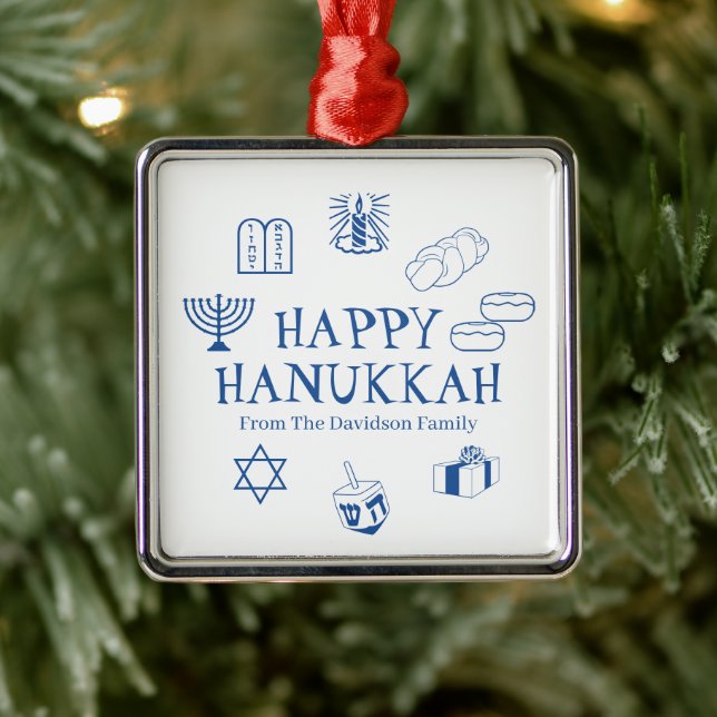 Happy Hanukkah blauer individuelle Name bevorzugt Ornament Aus Metall (Baum)