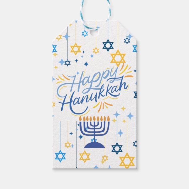 Happy Hanukkah Blue And Gold Geschenkanhänger (Vorderseite)