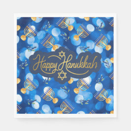 Happy Hanukkah Blue And White Serviette