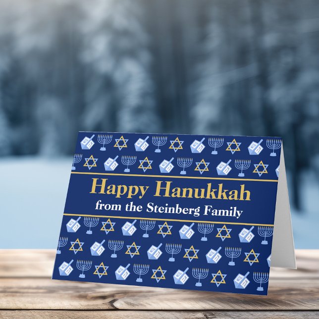 Happy Hanukkah Blue Menorah Star von David Pattern Karte (Von Creator hochgeladen)