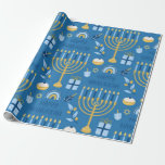 Happy Hanukkah Blue Star von David Menorah Geschenkpapier<br><div class="desc">Happy Hanukkah, Kerzen, Stern von David, Menorah, blaues Muster Packpapier.</div>