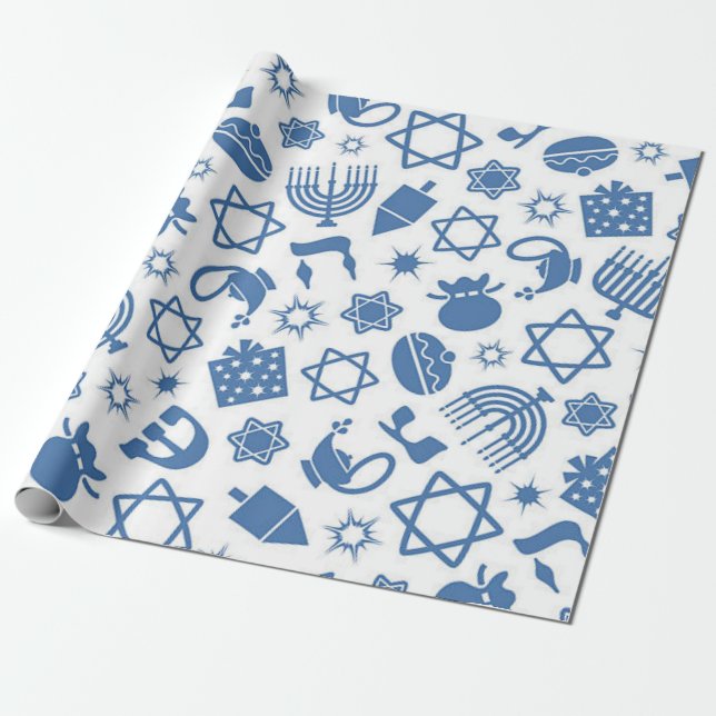 Happy Hanukkah Blue Star von David Menorah Wrappin Geschenkpapier (Ungerollt)