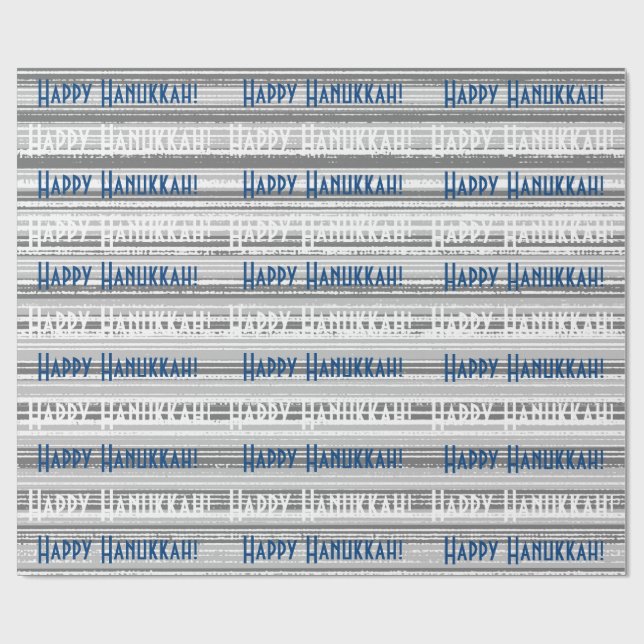 Happy Hanukkah Blue Stripes Geschenkpapier (Flach)