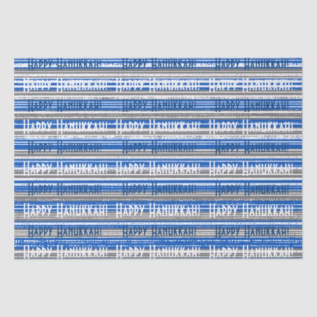 Happy Hanukkah Blue Stripes Wrapping Paper Seidenpapier (Vorderseite)