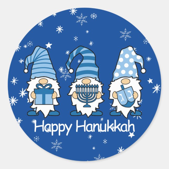 Happy Hanukkah Blue & White Gnome Stickers (Vorderseite)