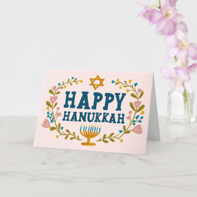 HAPPY HANUKKAH Blumenkranz Jüdisch individuell anp Karte (Orchidee)