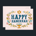 HAPPY HANUKKAH Blumenkranz Jüdisch individuell anp Postkarte<br><div class="desc">Handgezeichneter Text und Florale von mir für Sie. Fügen Sie Ihren eigenen Text auf der Rückseite der Postkarte hinzu oder ändern Sie die Hintergrundfarben. Für weitere Designs und Farben Karo mein Shop! Oder lass mir Bescheid,  wenn du etwas Angewohntes willst. Frag,  wenn du nicht findest,  was du brauchst! :</div>