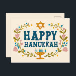 HAPPY HANUKKAH Blumenkranz Jüdisch individuell anp Postkarte<br><div class="desc">Handgezeichneter Text und Florale von mir für Sie. Fügen Sie Ihren eigenen Text auf der Rückseite der Postkarte hinzu oder ändern Sie die Hintergrundfarben. Für weitere Designs und Farben Karo mein Shop! Oder lass mir Bescheid,  wenn du etwas Angewohntes willst. Frag,  wenn du nicht findest,  was du brauchst! :</div>