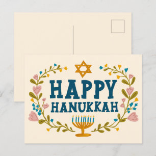 HAPPY HANUKKAH Blumenkranz Jüdisch individuell anp Postkarte