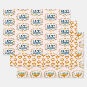 HAPPY HANUKKAH Blumenkranz Jüdisches Holiday Set Geschenkpapier Set
