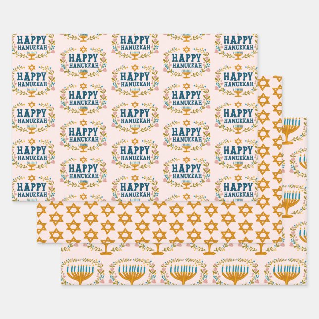 HAPPY HANUKKAH Blumenkranz Jüdisches Holiday Set Geschenkpapier Set (Set)