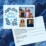 Happy Hanukkah Botanical Watercolor CUSTOM 3 Foto Feiertagspostkarte<br><div class="desc">Süß zeichn, jemanden glücklich hanukkah zu wünschen! Klicken Sie auf "Personalisieren", um Ihre eigenen Fotos zur Vorderseite und Text zur Rückseite hinzuzufügen. Auch als Grußkarte oder digitaler Download verfügbar, um sofort per E-Mail oder SMS zu senden. Karo meinen Shop für mehr oder lass mir wissen, wenn Sie etwas Angewohntes wollen!...</div>