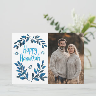 Happy Hanukkah Botanical Watercolor CUSTOM FOTO Karte