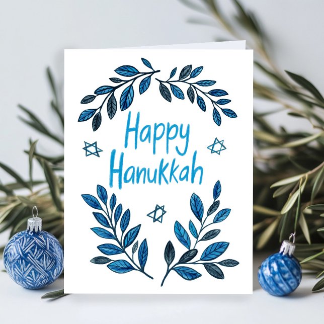 Happy Hanukkah Botanical Watercolor Karte (Happy Hanukkah Botanical Watercolor Holiday Greeting Card
)
