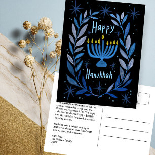 Happy Hanukkah Botanische Menorah Wasserfarbe KUST Feiertagspostkarte