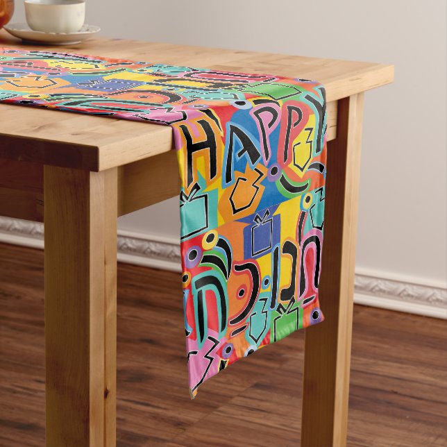 Happy Hanukkah Bright Großer Tischläufer (Beispiel)