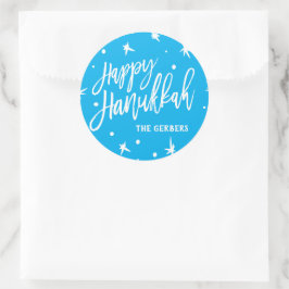 Happy Hanukkah Brush Script Individuelle Name Runder Aufkleber